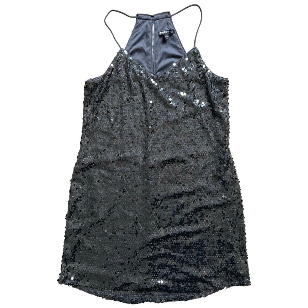 Express Black Sequin Party Cocktail Keyhole Spaghetti Strap Dress Size Medium